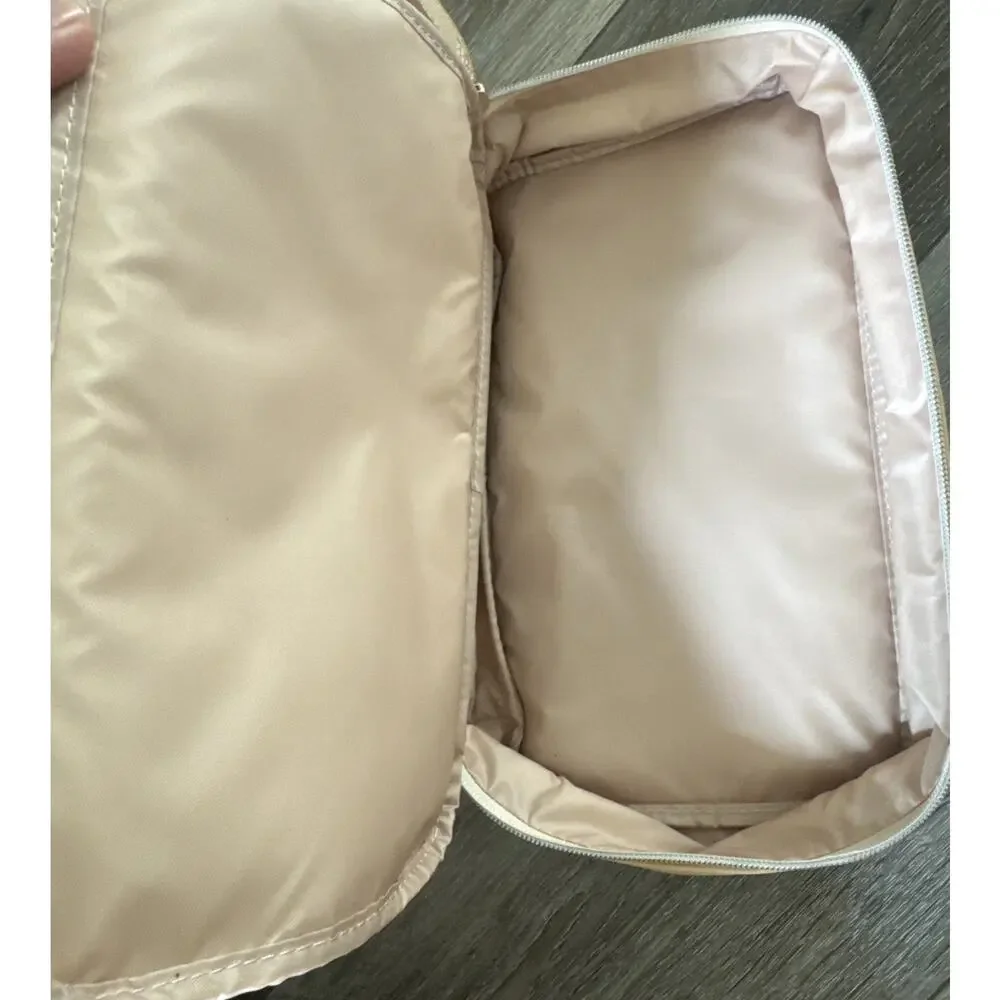 BEIS The Dopp Kit Cosmetic Travel Toiletry Makeup Bag Canvas Faux Leather Cream
